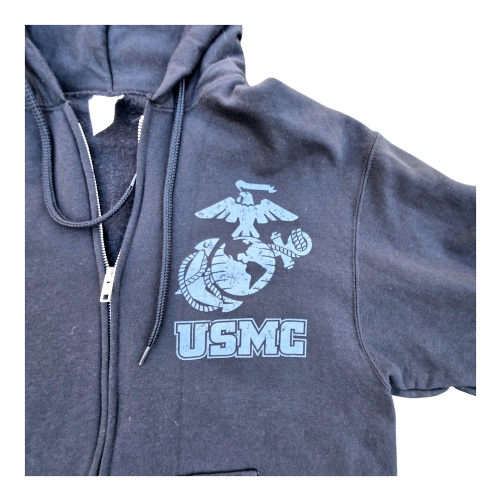 USMC Full Zip Hoodie Cotton Blend Medium Black Semper Fidelis Graphic - Picture 13 of 13
